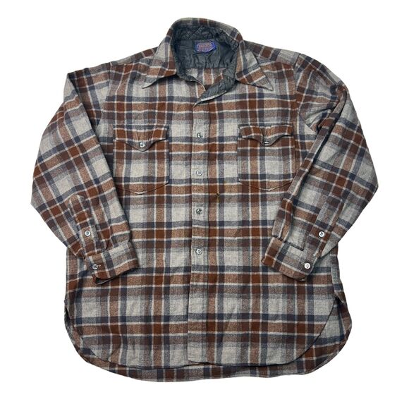 Pendleton Vintage 60s Tartan Plaid Board Shirt 100% Wool USA FLAW Brown Sz 17 XL - Picture 1 of 7